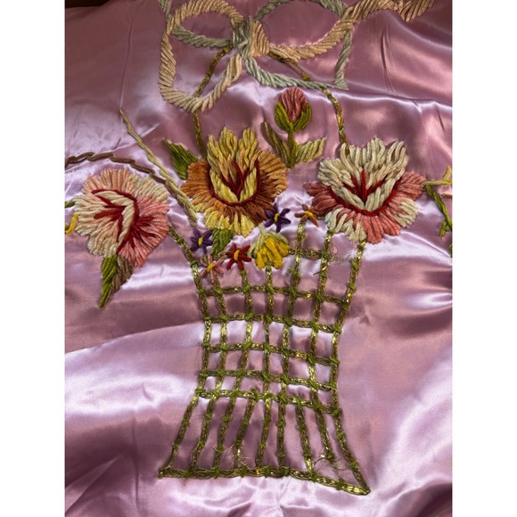 RARE ANTIQUE textile 1900 Edwardian society silk bedspread embroidery gilt ART - Picture 13 of 16